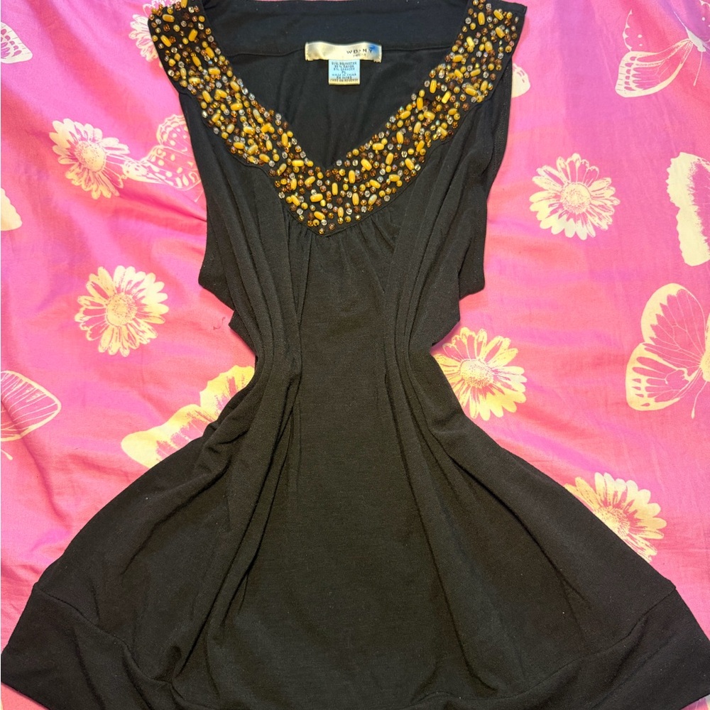 WD.NY Black Mini Dress with Gold Accents
